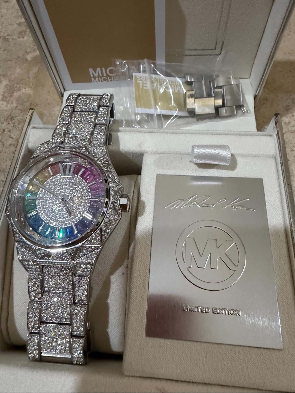 Michael Kors Silver Crystal Rainbow Accent Women's Watch
